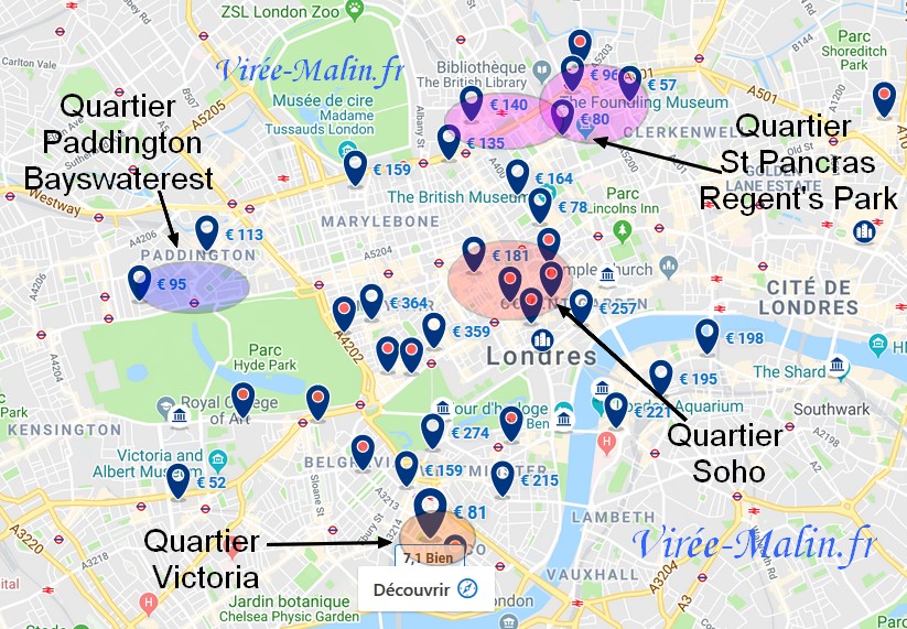 Plan du métro de Londres et ses différentes zones de tarification