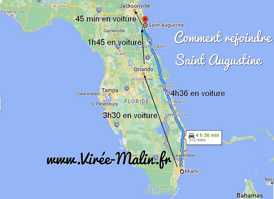 rejoindre-Saint-Augustine-carte-Miami-Orlando-trajet