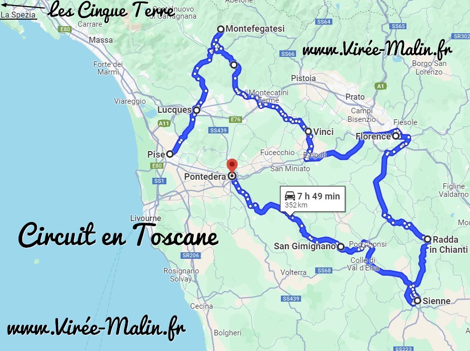carte-plan-de-route-Toscane-depuis-Florence-ou-Pise